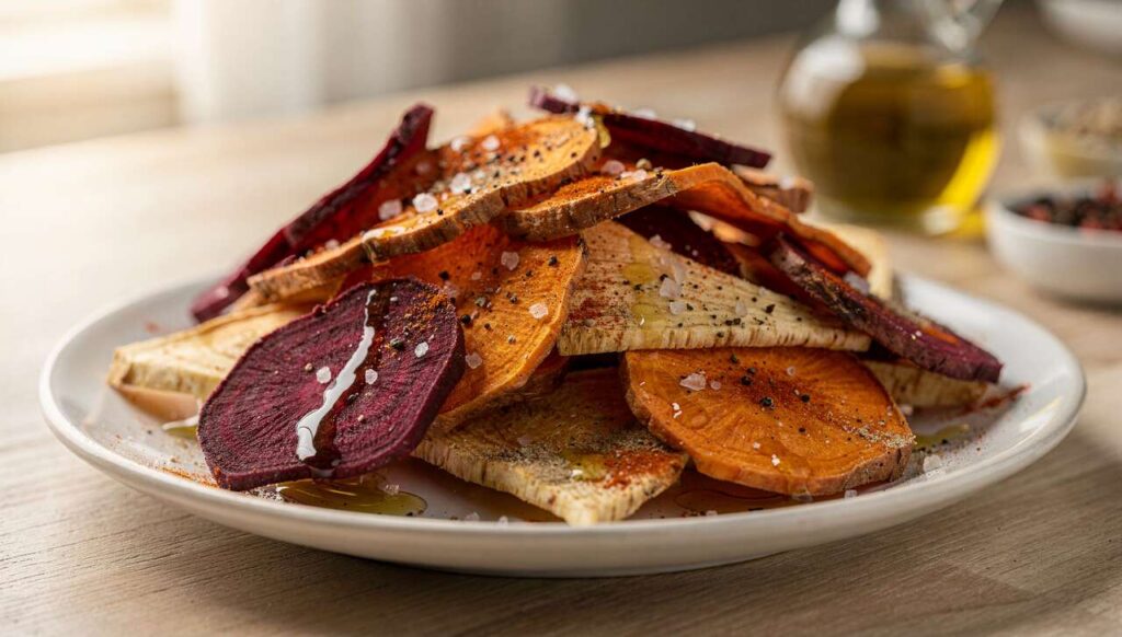 Airfryer-Gemüsechips: Rote Bete, Süßkartoffel und Pastinake in 15 Minuten
